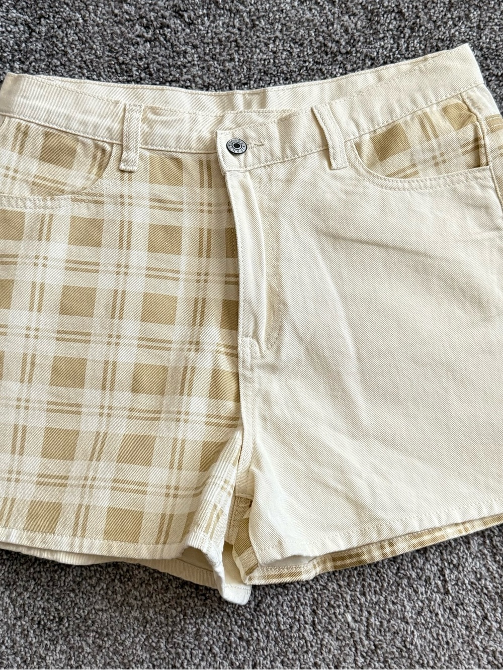 Cream Plaid Panel Women’s Shorts